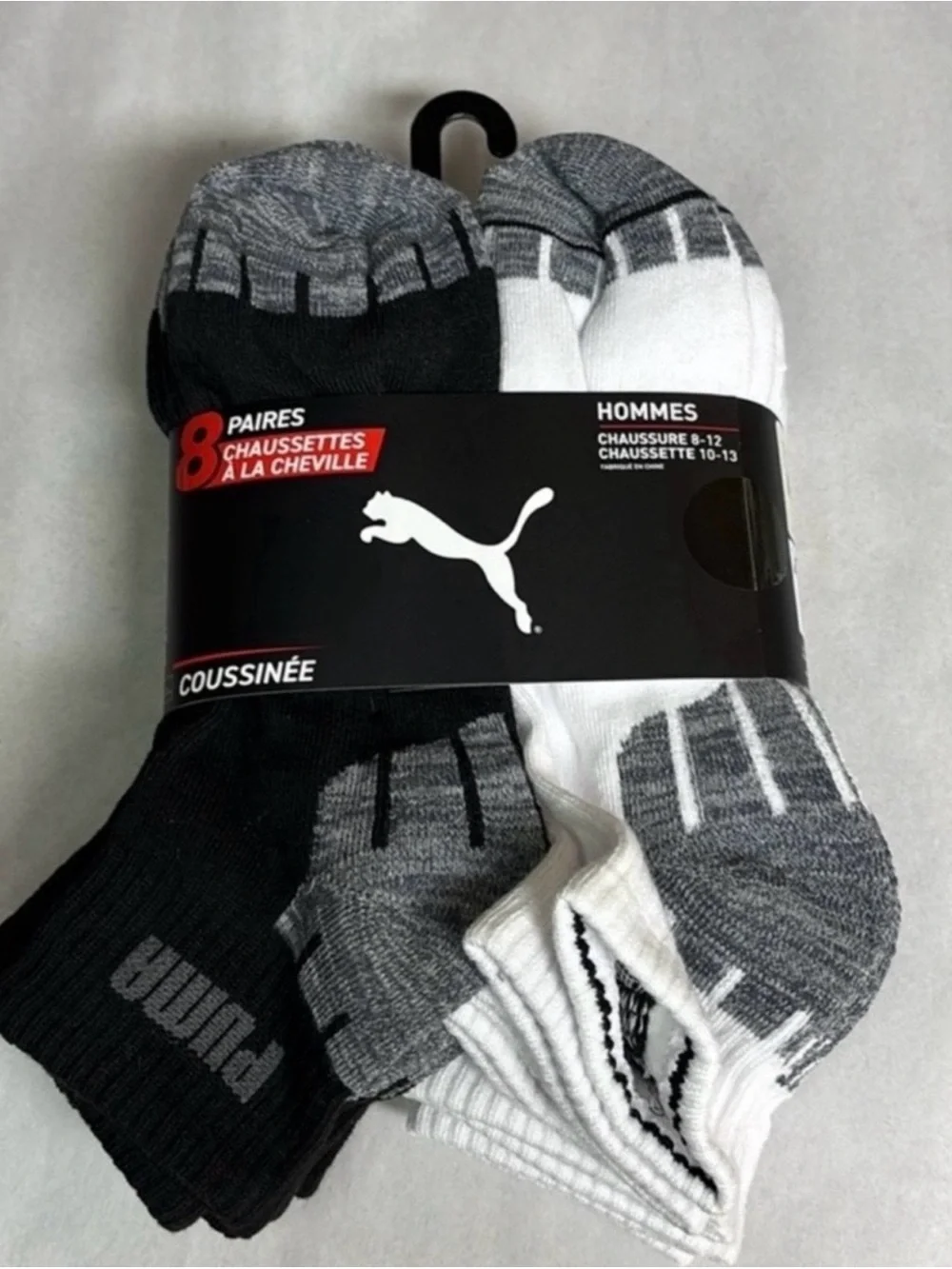 New Puma Socks Men’s Quarter Crew Socks 8 Pair Black & White Athletic Casual